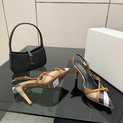 BURBERRY 26S SLINGBACK HEELS 85 MM IN STRIPED COLOR COORDINATION FABRIC STYLE 11