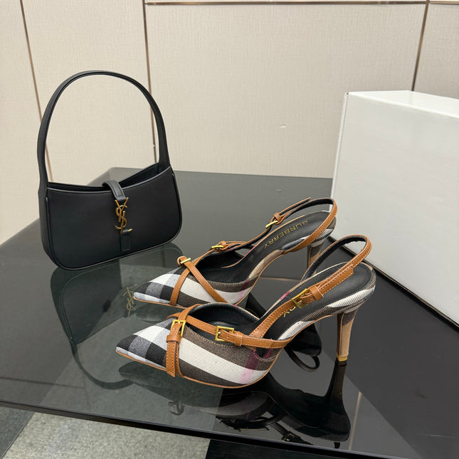 BURBERRY 26S SLINGBACK HEELS 85 MM IN STRIPED COLOR COORDINATION FABRIC STYLE 11