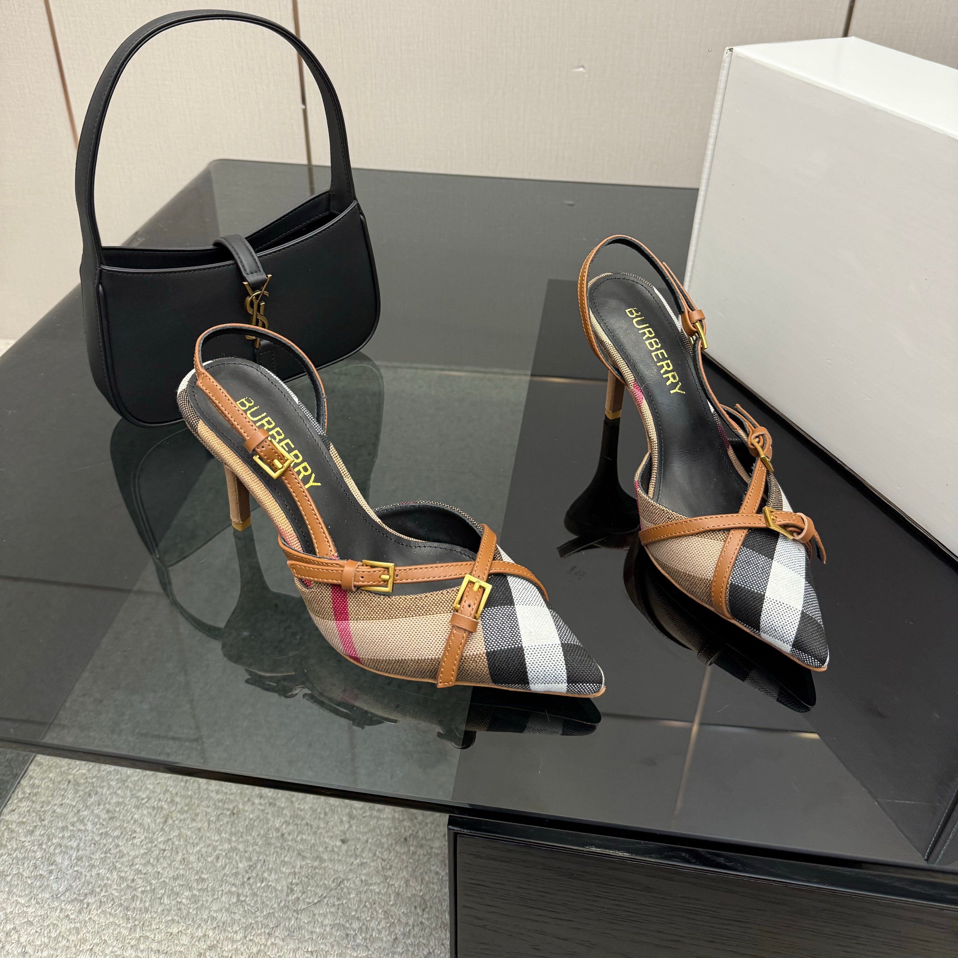 BURBERRY 26S SLINGBACK HEELS 85 MM IN STRIPED COLOR COORDINATION FABRIC STYLE 11
