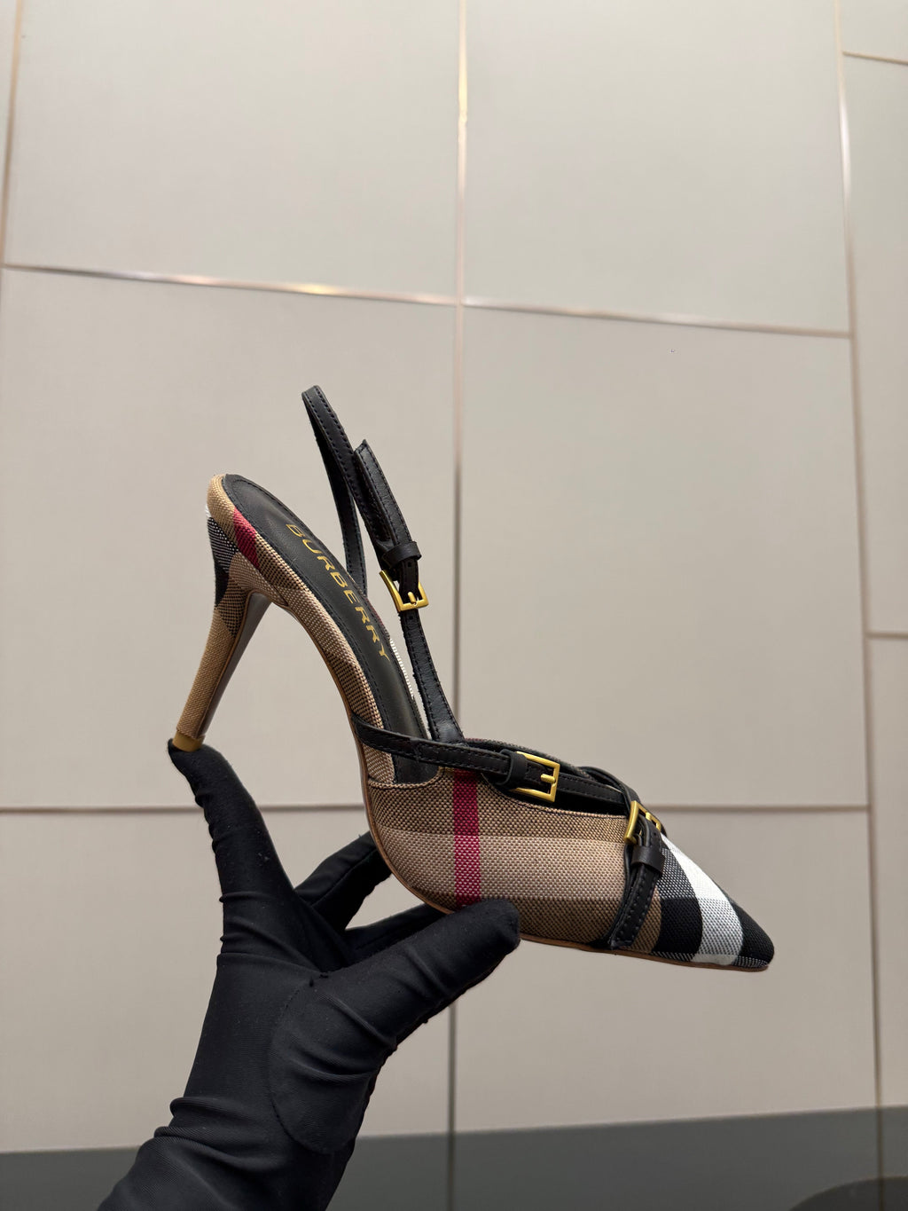 BURBERRY 26S SLINGBACK HEELS 85 MM IN STRIPED COLOR COORDINATION FABRIC STYLE 10