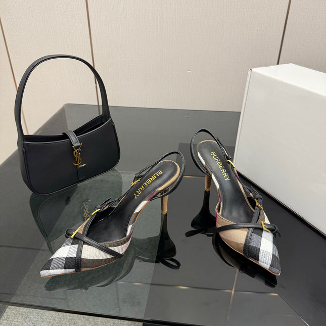 BURBERRY 26S SLINGBACK HEELS 85 MM IN STRIPED COLOR COORDINATION FABRIC STYLE 10