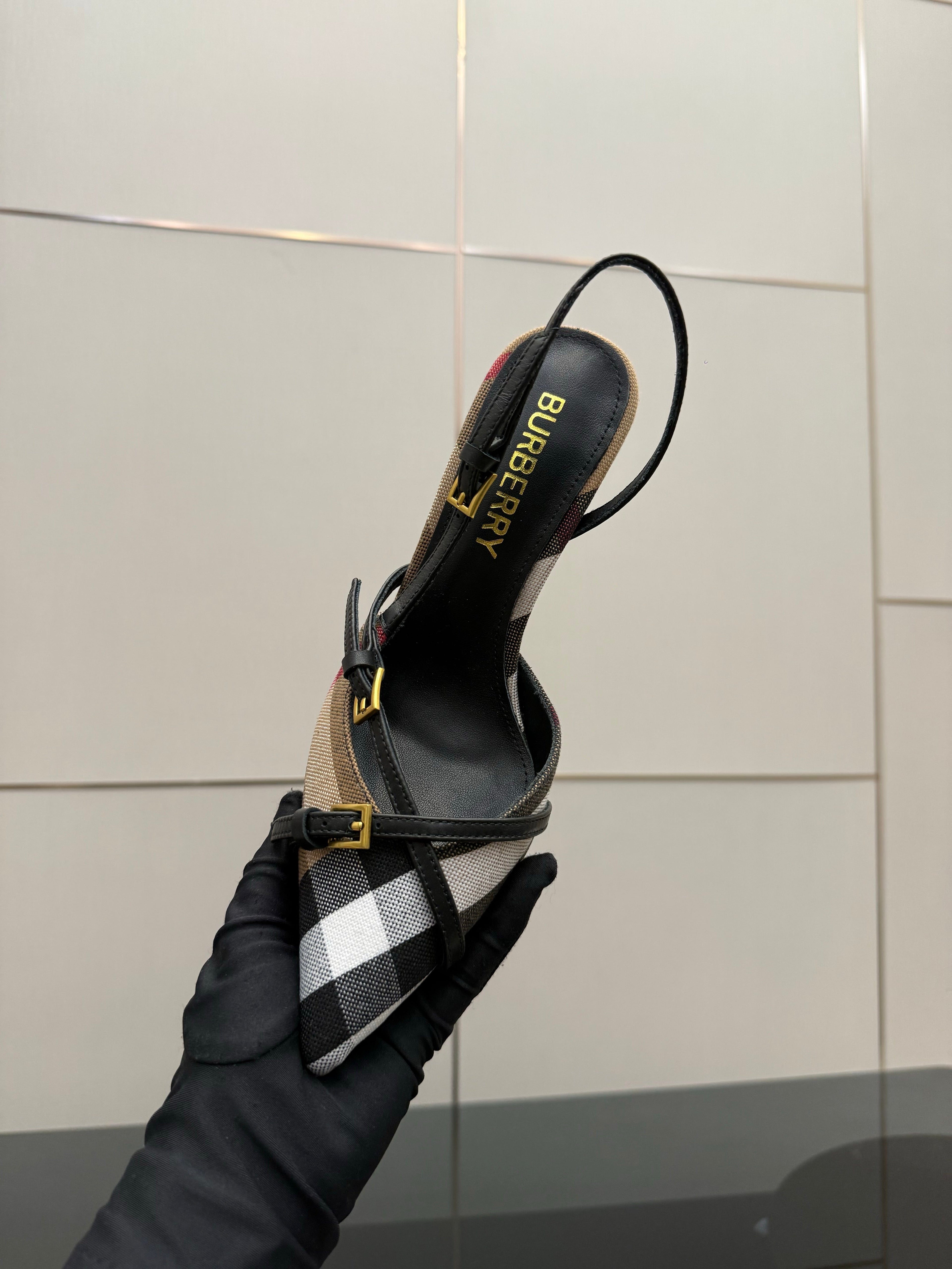 BURBERRY 26S SLINGBACK HEELS 85 MM IN STRIPED COLOR COORDINATION FABRIC STYLE 10