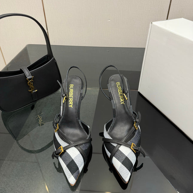BURBERRY 26S SLINGBACK HEELS 85 MM IN STRIPED COLOR COORDINATION FABRIC STYLE 9