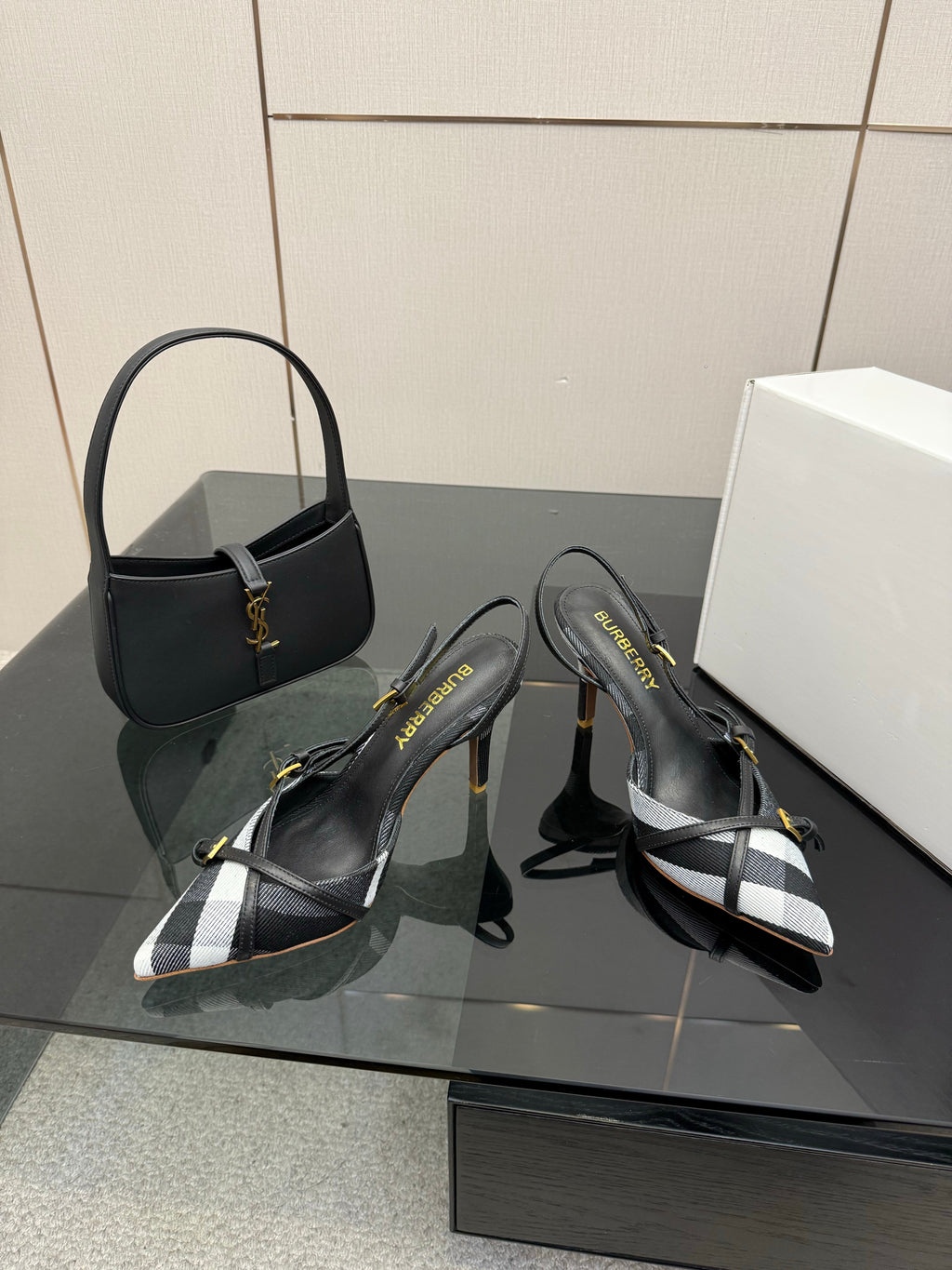BURBERRY 26S SLINGBACK HEELS 85 MM IN STRIPED COLOR COORDINATION FABRIC STYLE 9