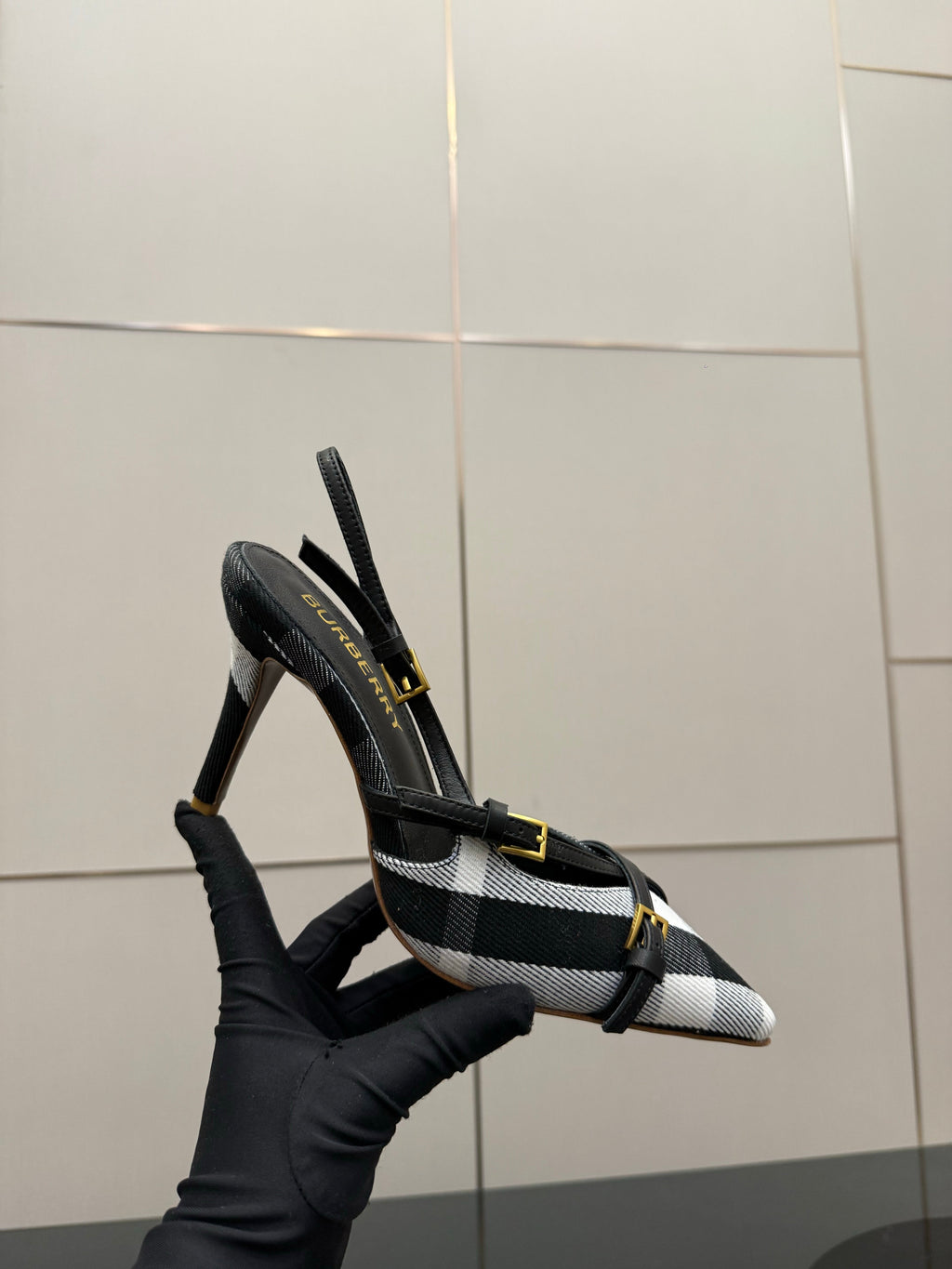 BURBERRY 26S SLINGBACK HEELS 85 MM IN STRIPED COLOR COORDINATION FABRIC STYLE 9