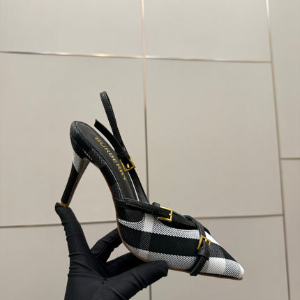 BURBERRY 26S SLINGBACK HEELS 85 MM IN STRIPED COLOR COORDINATION FABRIC STYLE 9