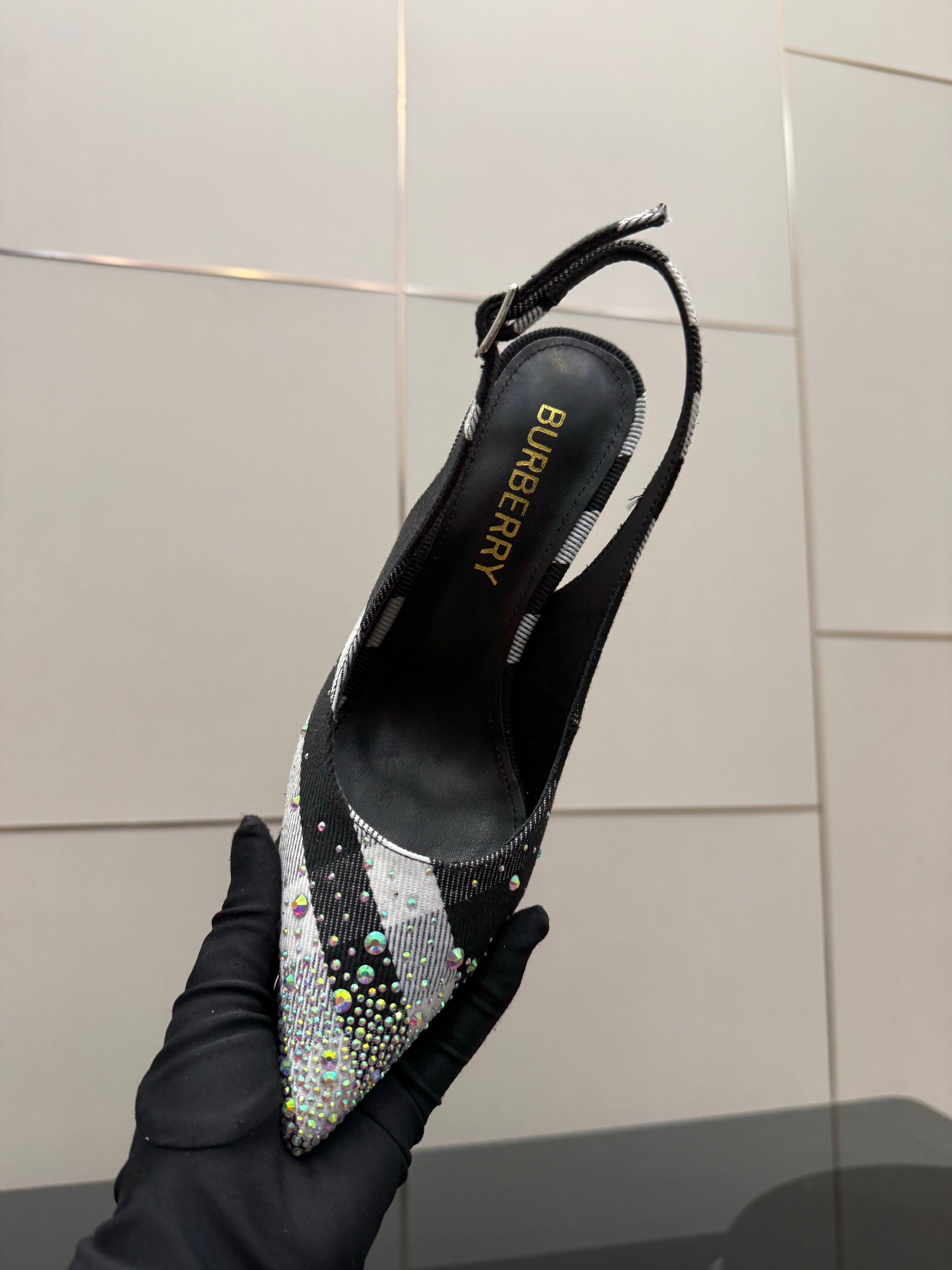 BURBERRY 26S SLINGBACK HEELS 85 MM IN STRIPED COLOR COORDINATION FABRIC STYLE 4