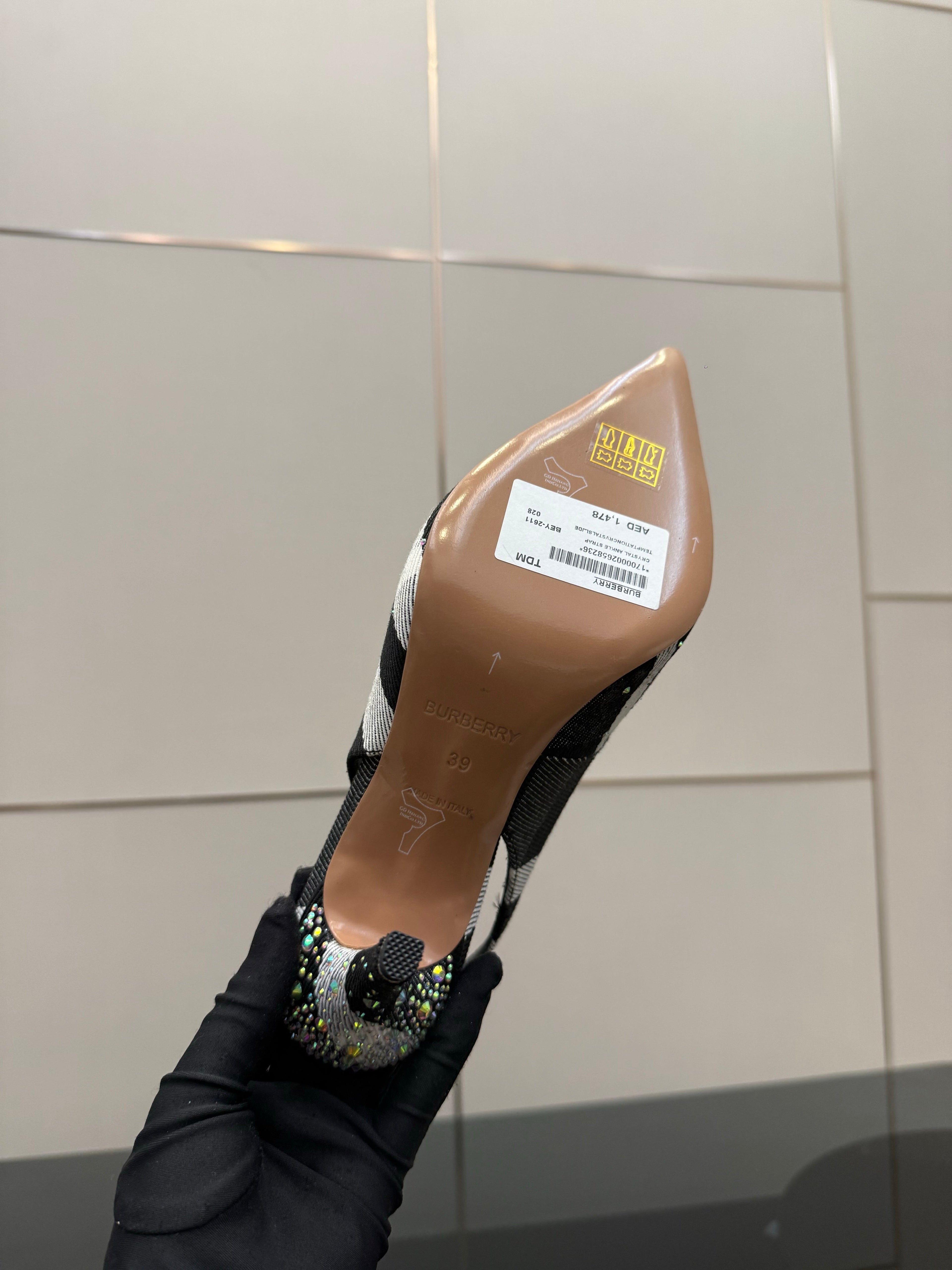 BURBERRY 26S SLINGBACK HEELS 85 MM IN STRIPED COLOR COORDINATION FABRIC STYLE 4
