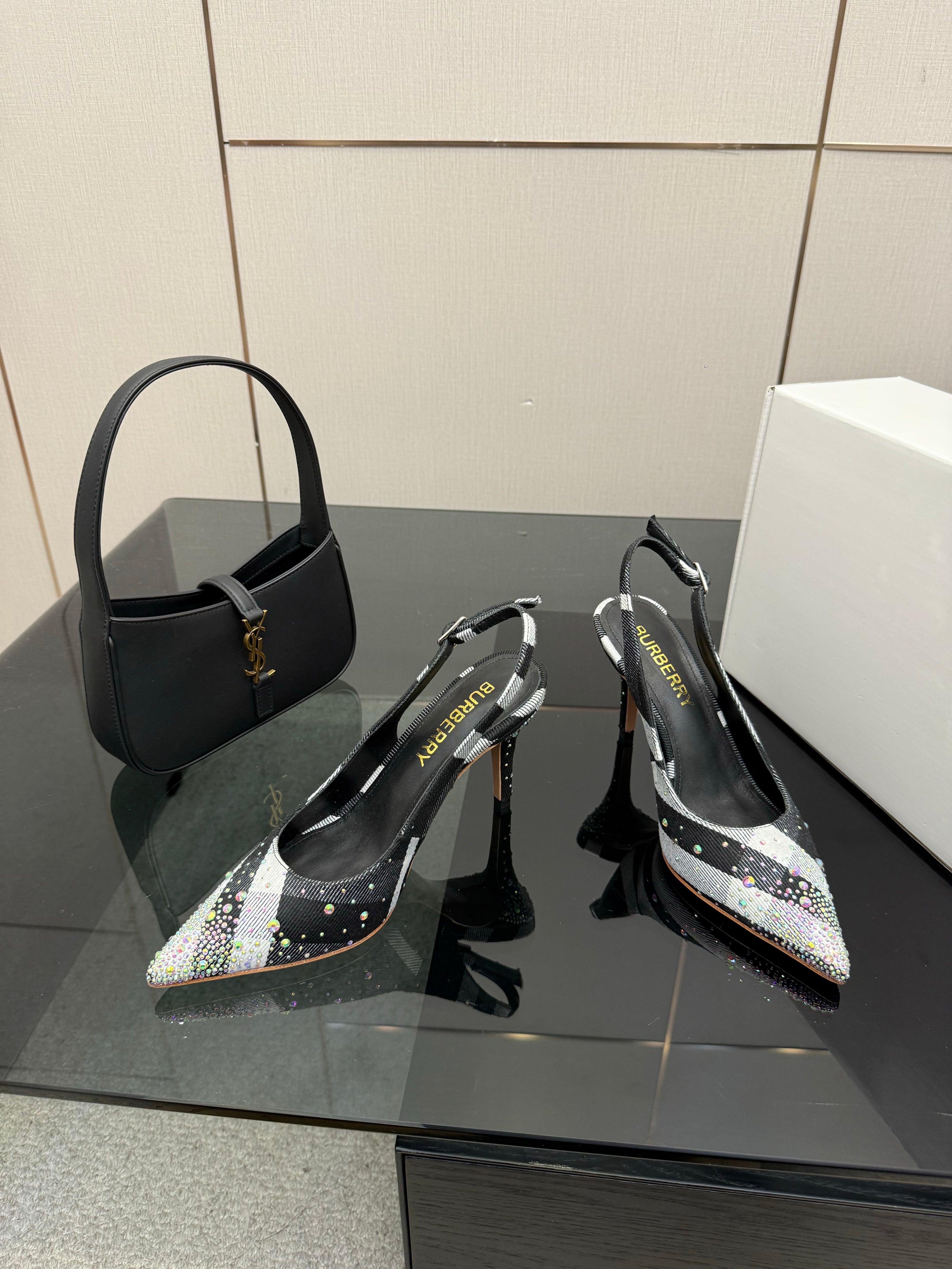 BURBERRY 26S SLINGBACK HEELS 85 MM IN STRIPED COLOR COORDINATION FABRIC STYLE 4