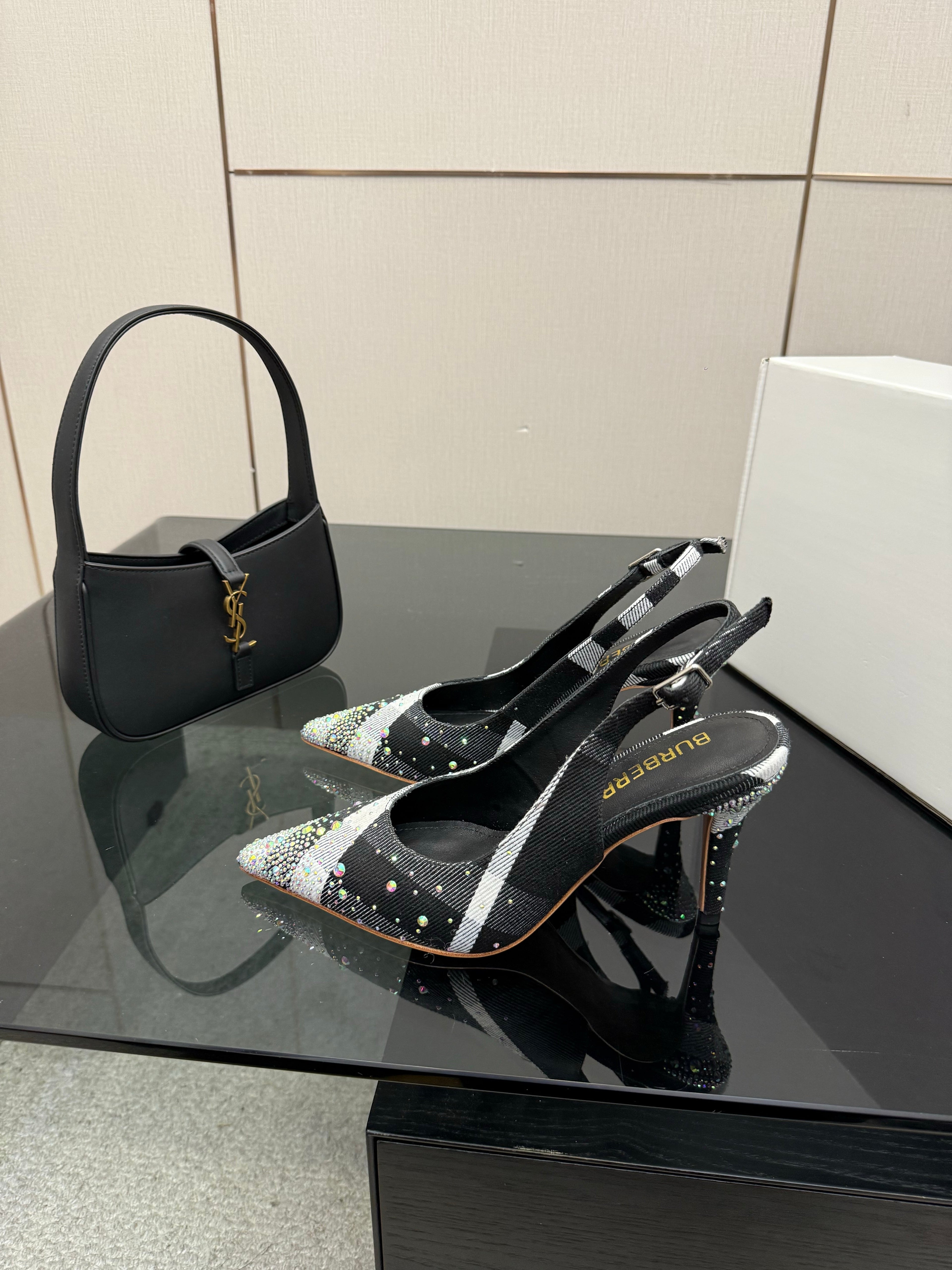 BURBERRY 26S SLINGBACK HEELS 85 MM IN STRIPED COLOR COORDINATION FABRIC STYLE 4