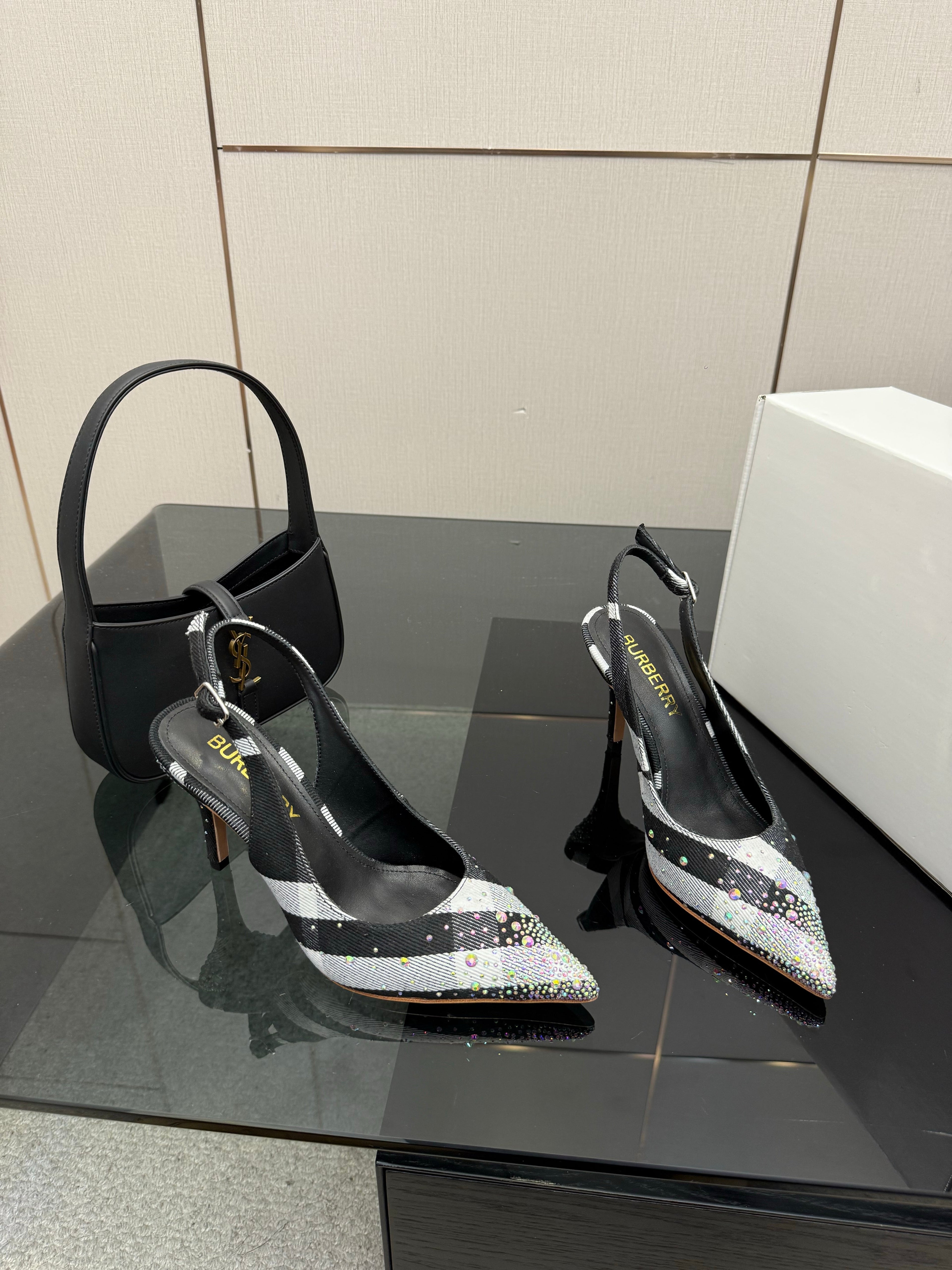 BURBERRY 26S SLINGBACK HEELS 85 MM IN STRIPED COLOR COORDINATION FABRIC STYLE 4