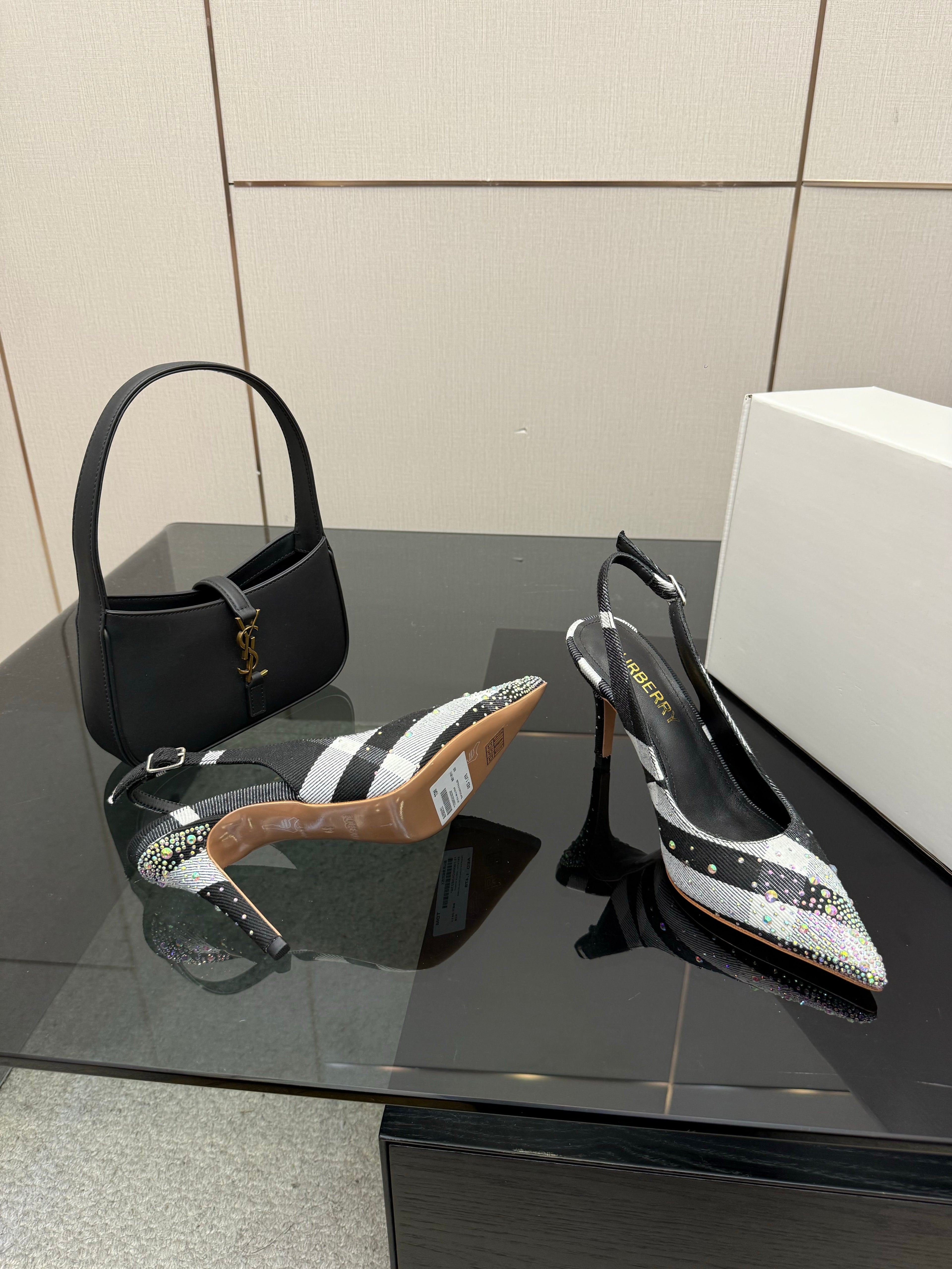 BURBERRY 26S SLINGBACK HEELS 85 MM IN STRIPED COLOR COORDINATION FABRIC STYLE 4