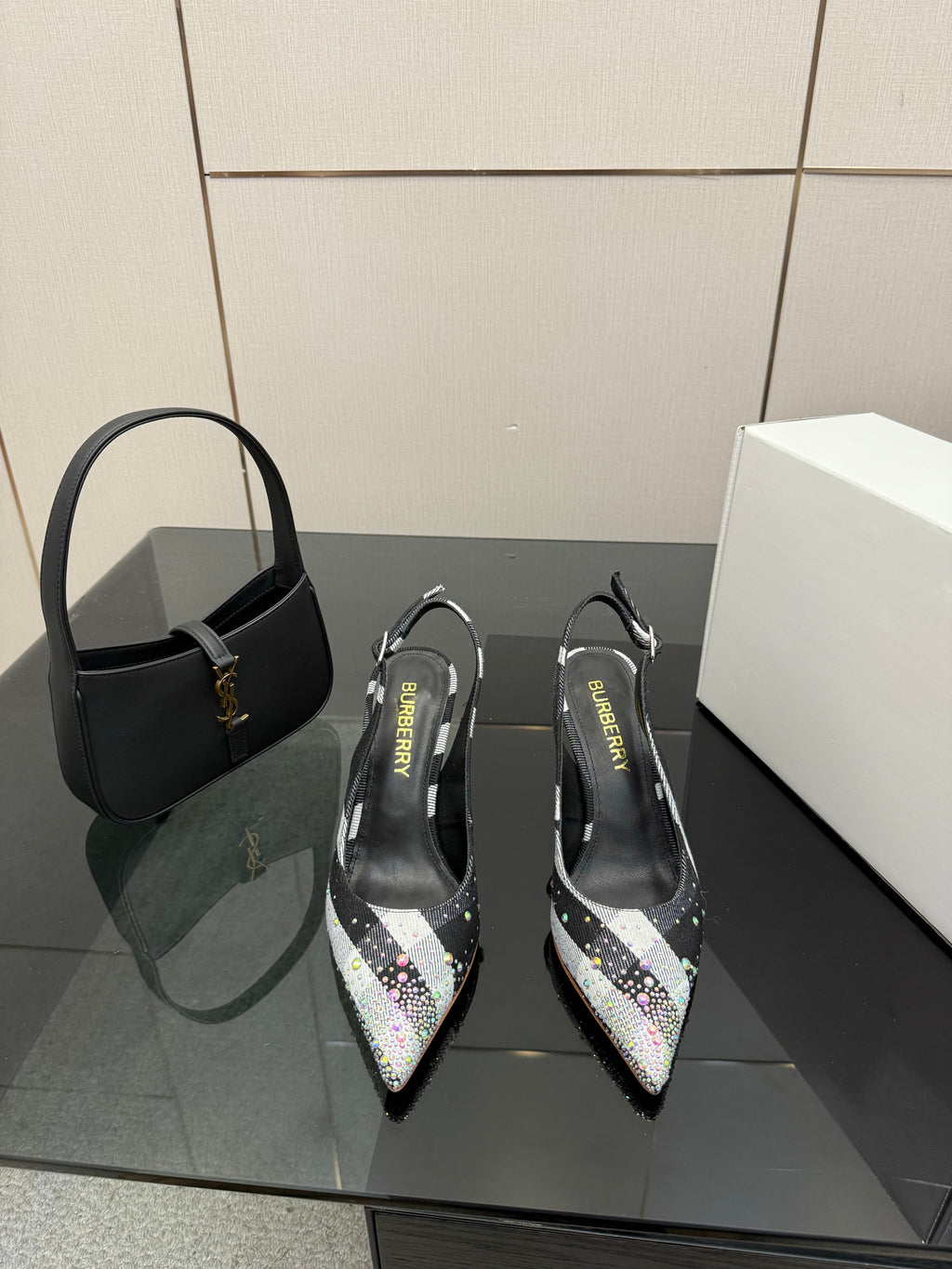 BURBERRY 26S SLINGBACK HEELS 85 MM IN STRIPED COLOR COORDINATION FABRIC STYLE 4