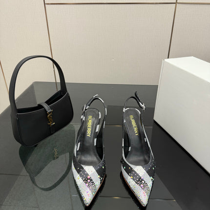 BURBERRY 26S SLINGBACK HEELS 85 MM IN STRIPED COLOR COORDINATION FABRIC STYLE 4