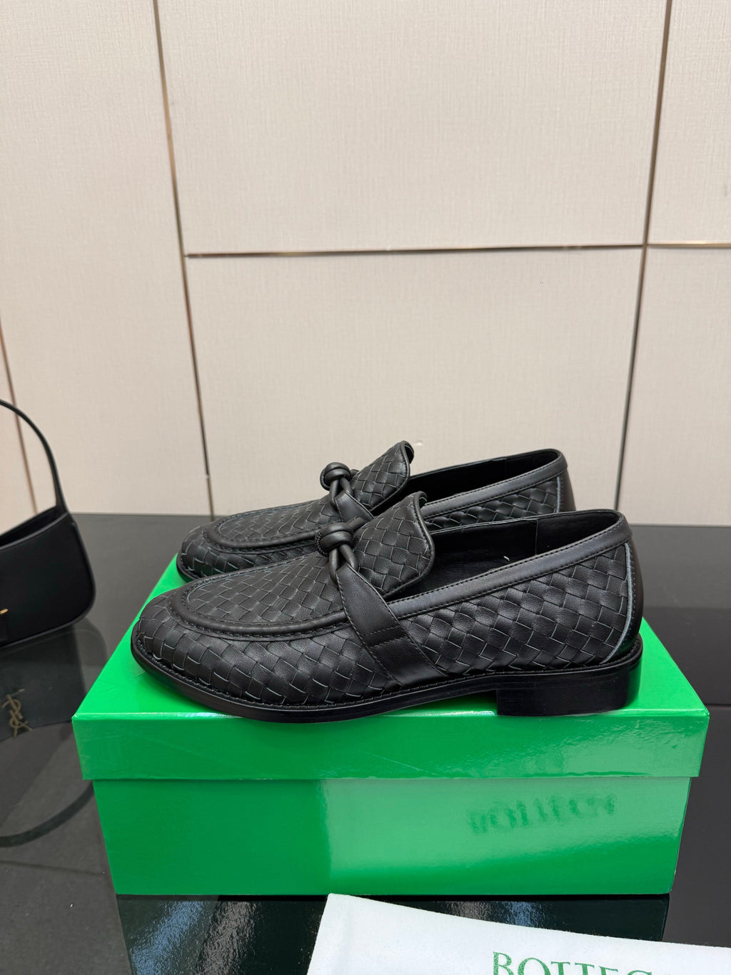 BOTTEGA VENETA 26S LOAFERS IN BLACK TECHNICAL WOVEN CALFSKIN