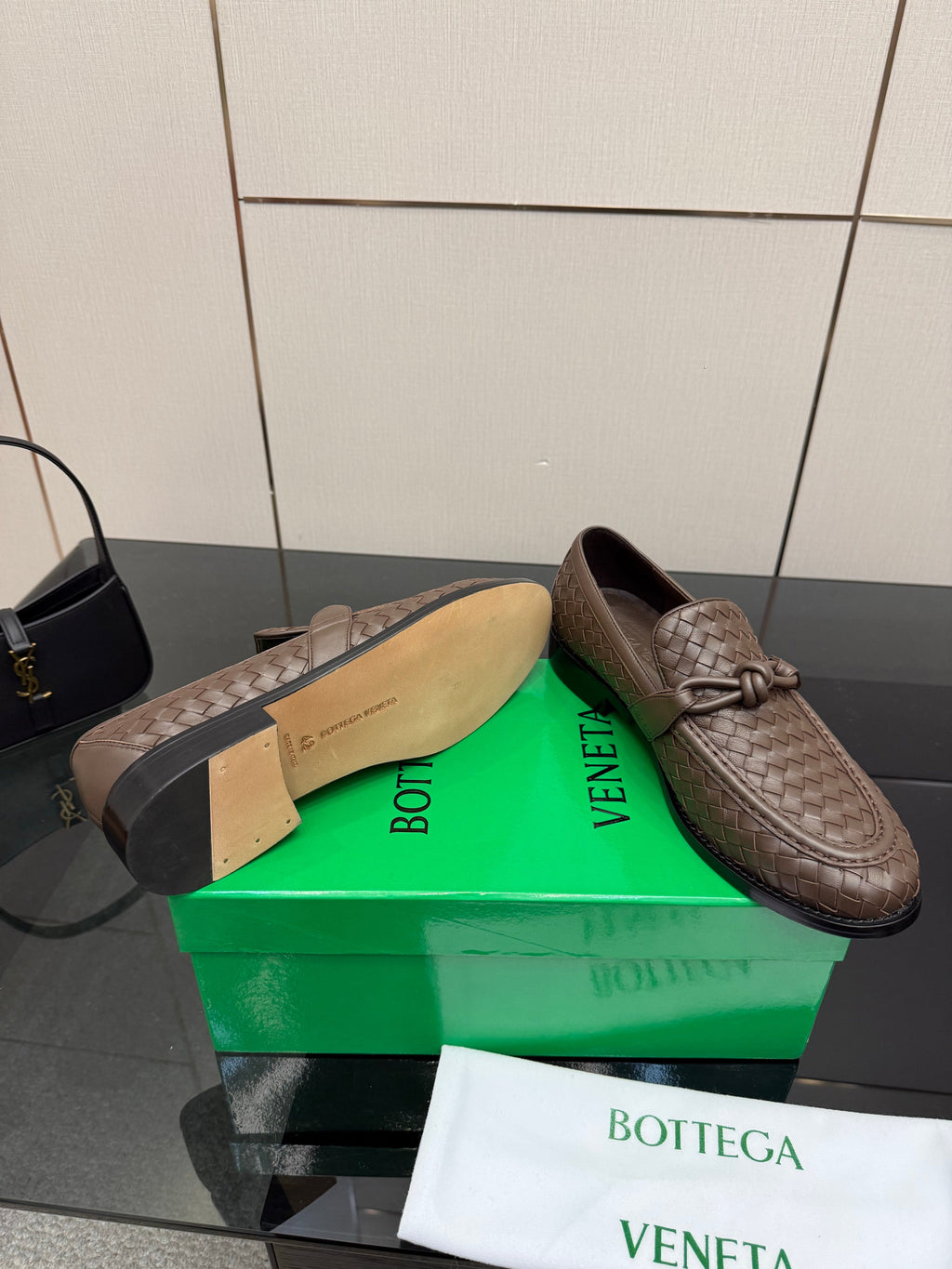 BOTTEGA VENETA 26S LOAFERS IN BROWN TECHNICAL WOVEN CALFSKIN