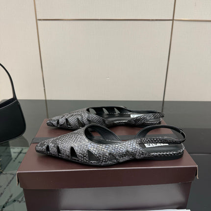 ALAIA 26S CUT-OUT SLINGBACK FLATS IN BLACK PYTHON-EMBOSSED LEATHER