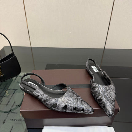 ALAIA 26S CUT-OUT SLINGBACK FLATS IN BLACK PYTHON-EMBOSSED LEATHER