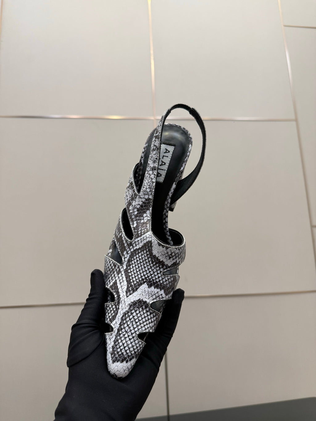ALAIA 26S HEELED SLINGBACKS IN PYTHON-EMBOSSED LEATHER