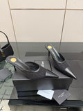 YSL 26S HIGH-HEEL MULES IN BLACK CALFSKIN AND MESH FABRIC