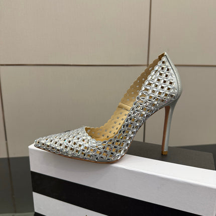 AQUAZZURA 26S HIGH HEELS 100 MM IN SILVER LAMBSKIN