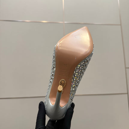 AQUAZZURA 26S HIGH HEELS 100 MM IN SILVER LAMBSKIN