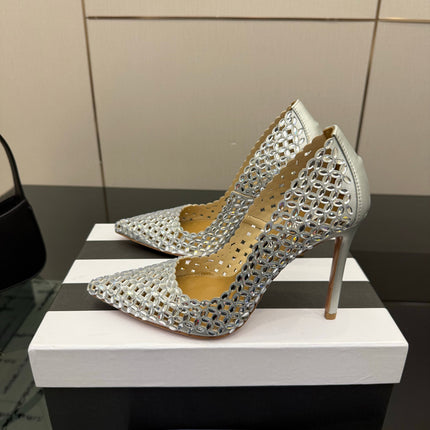 AQUAZZURA 26S HIGH HEELS 100 MM IN SILVER LAMBSKIN