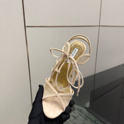 AQUAZZURA 26S SANDALS 100 MM IN BEIGE SUEDE & MESH