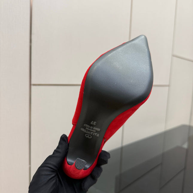 VALENTINO 26S POINTED-TOE SLINGBACKS IN DARK RED SUEDE