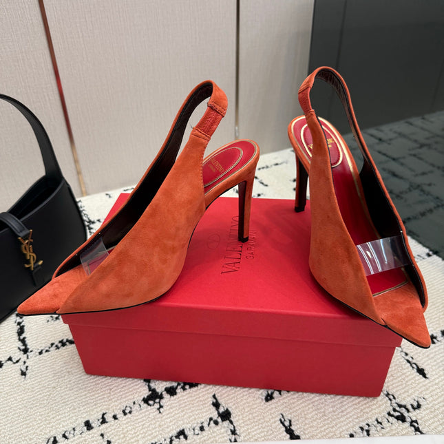 VALENTINO 26S POINTED-TOE SLINGBACKS IN ORANGE SUEDE