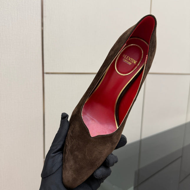 VALENTINO 26S HIGH HEELS 100 MM IN DARK BROWN SUEDE