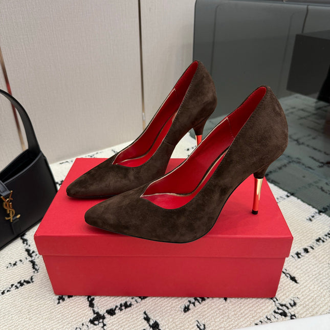 VALENTINO 26S HIGH HEELS 100 MM IN DARK BROWN SUEDE