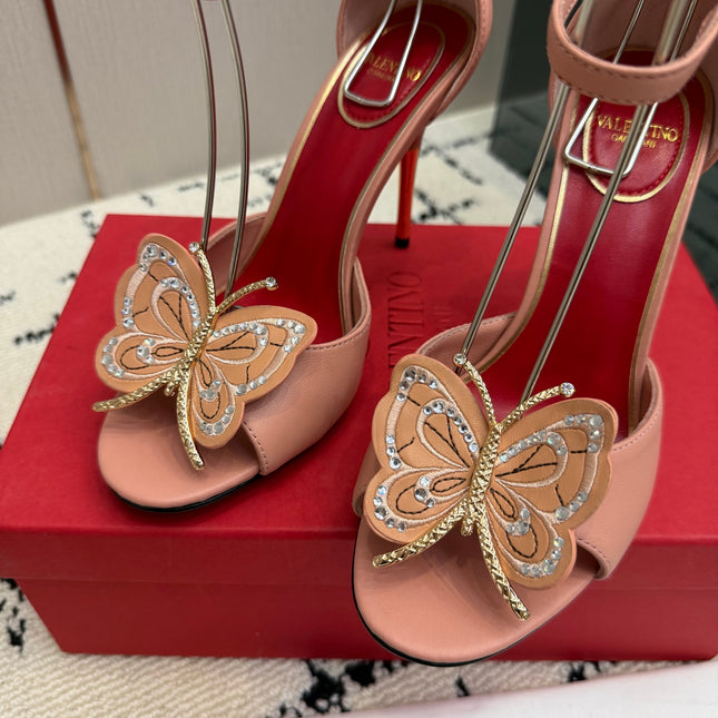 VALENTINO 26S ANKLE-STRAP BUTTERFLY SANDALS IN NUDE PINK CALFSKIN