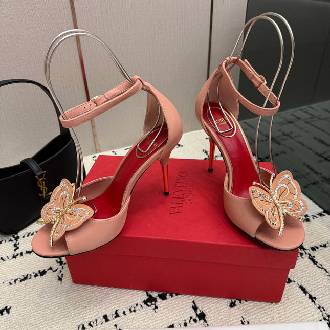 VALENTINO 26S ANKLE-STRAP BUTTERFLY SANDALS IN NUDE PINK CALFSKIN