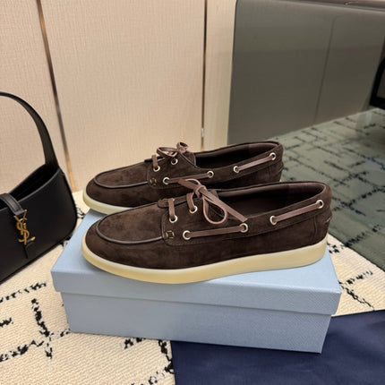 PRADA 26S LOAFERS IN DARK BROWN SUEDE WITH RUBBER SOLE