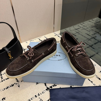 PRADA 26S LOAFERS IN DARK BROWN SUEDE WITH RUBBER SOLE
