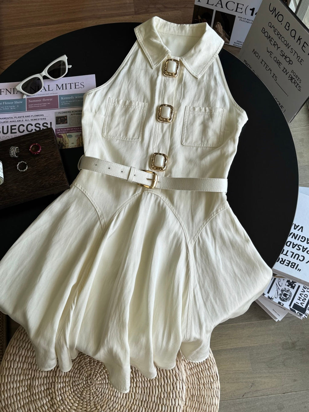 POLO COLLAR PINAFRORE DRESS 25S IN LINEN 267128