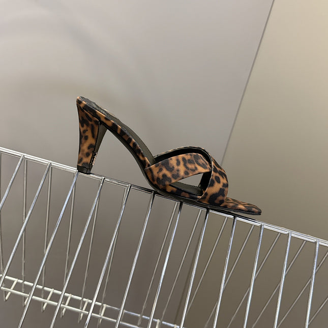 YSL 25S JILL MULES 75MM IN LEOPARD PRINT SMOOTH CALFSKIN