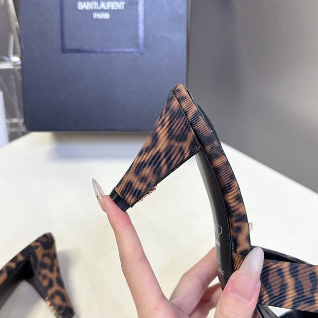 YSL 25S JILL MULES 75MM IN LEOPARD PRINT SMOOTH CALFSKIN