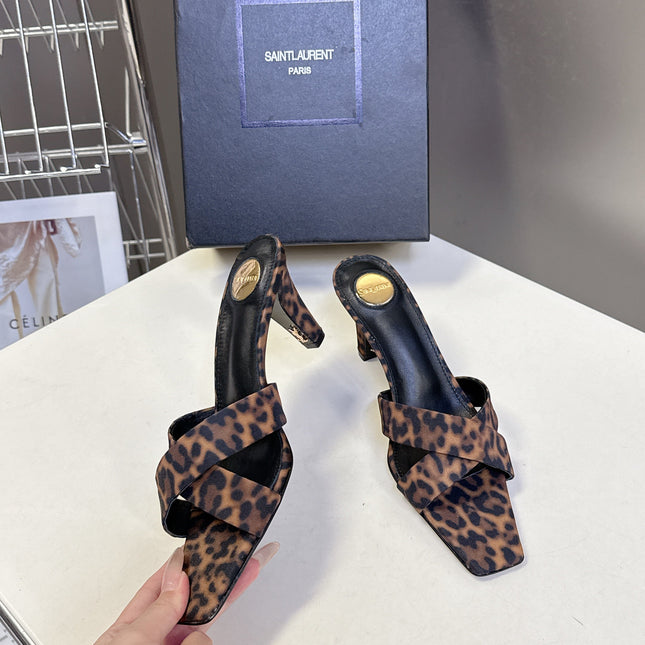 YSL 25S JILL MULES 75MM IN LEOPARD PRINT SMOOTH CALFSKIN
