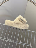 BALENCIAGA 25S SLIPPERS IN BEIGE FAUX SHEARLING