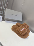 BALENCIAGA 25S SLIPPERS IN BROWN  FAUX SHEARLING
