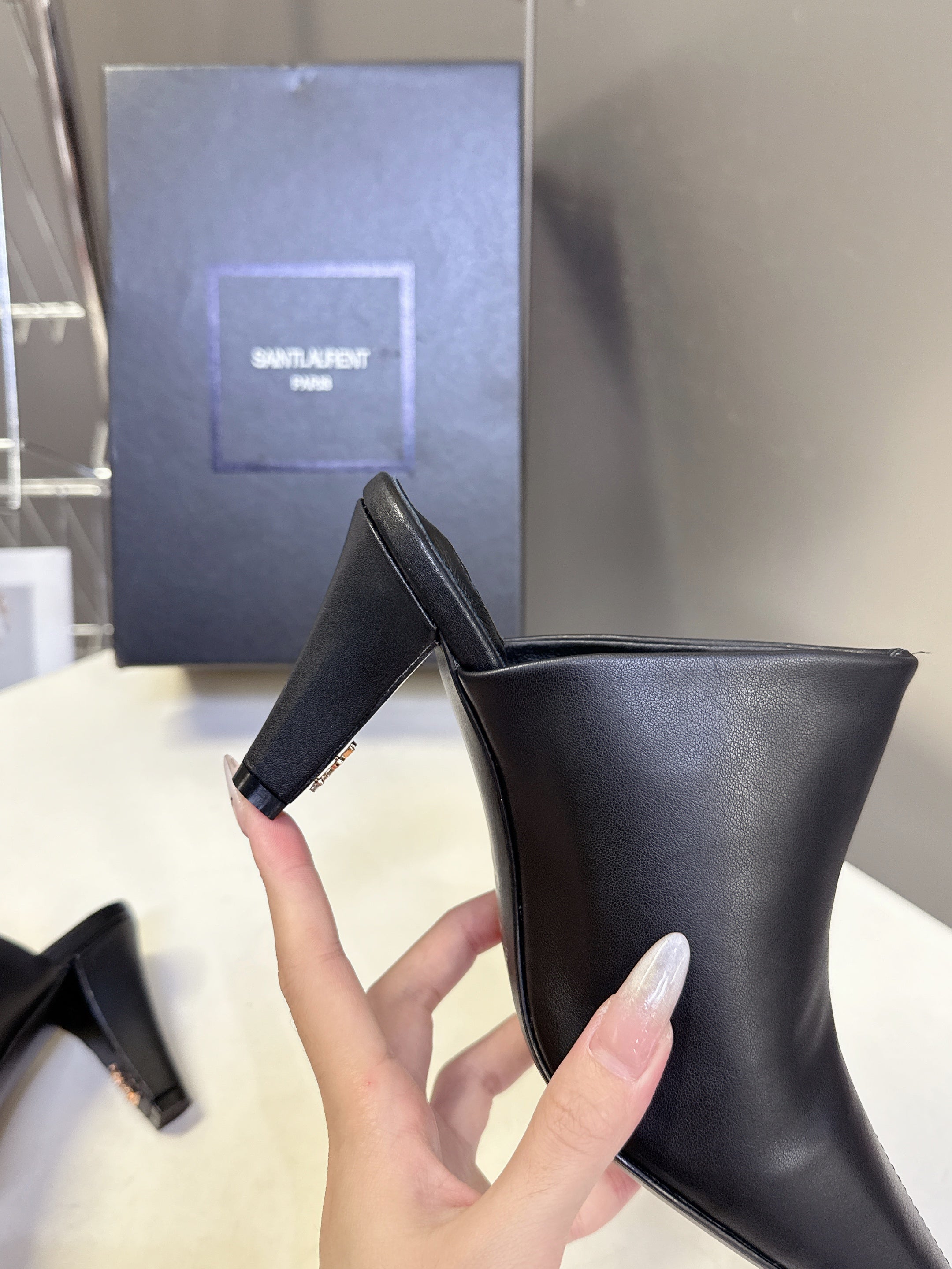 YSL 25S HIGH-HEEL SANDALS 75 MM IN BLACK LAMBSKIN
