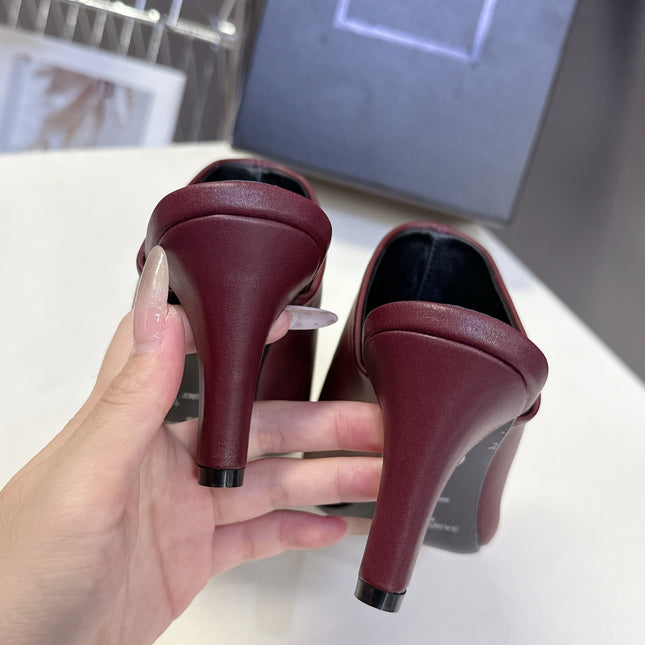 YSL 25S HIGH-HEEL SANDALS 75 MM IN DARK RED LAMBSKIN
