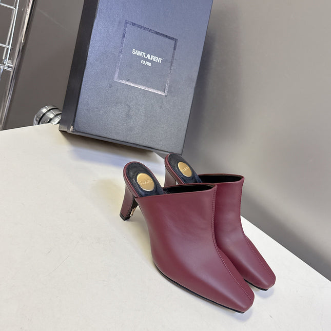 YSL 25S HIGH-HEEL SANDALS 75 MM IN DARK RED LAMBSKIN