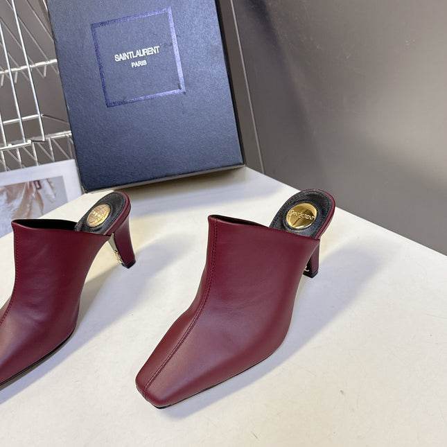 YSL 25S HIGH-HEEL SANDALS 75 MM IN DARK RED LAMBSKIN