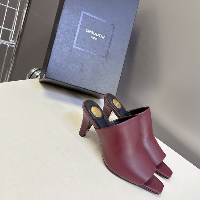YSL 25S HIGH-HEEL SANDALS 75 MM IN DARK RED LAMBSKIN