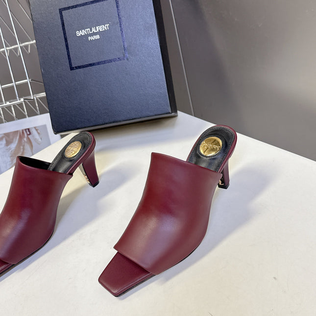 YSL 25S HIGH-HEEL SANDALS 75 MM IN DARK RED LAMBSKIN