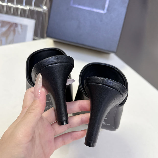 YSL 25S HIGH-HEEL SANDALS 75 MM IN BLACK LAMBSKIN