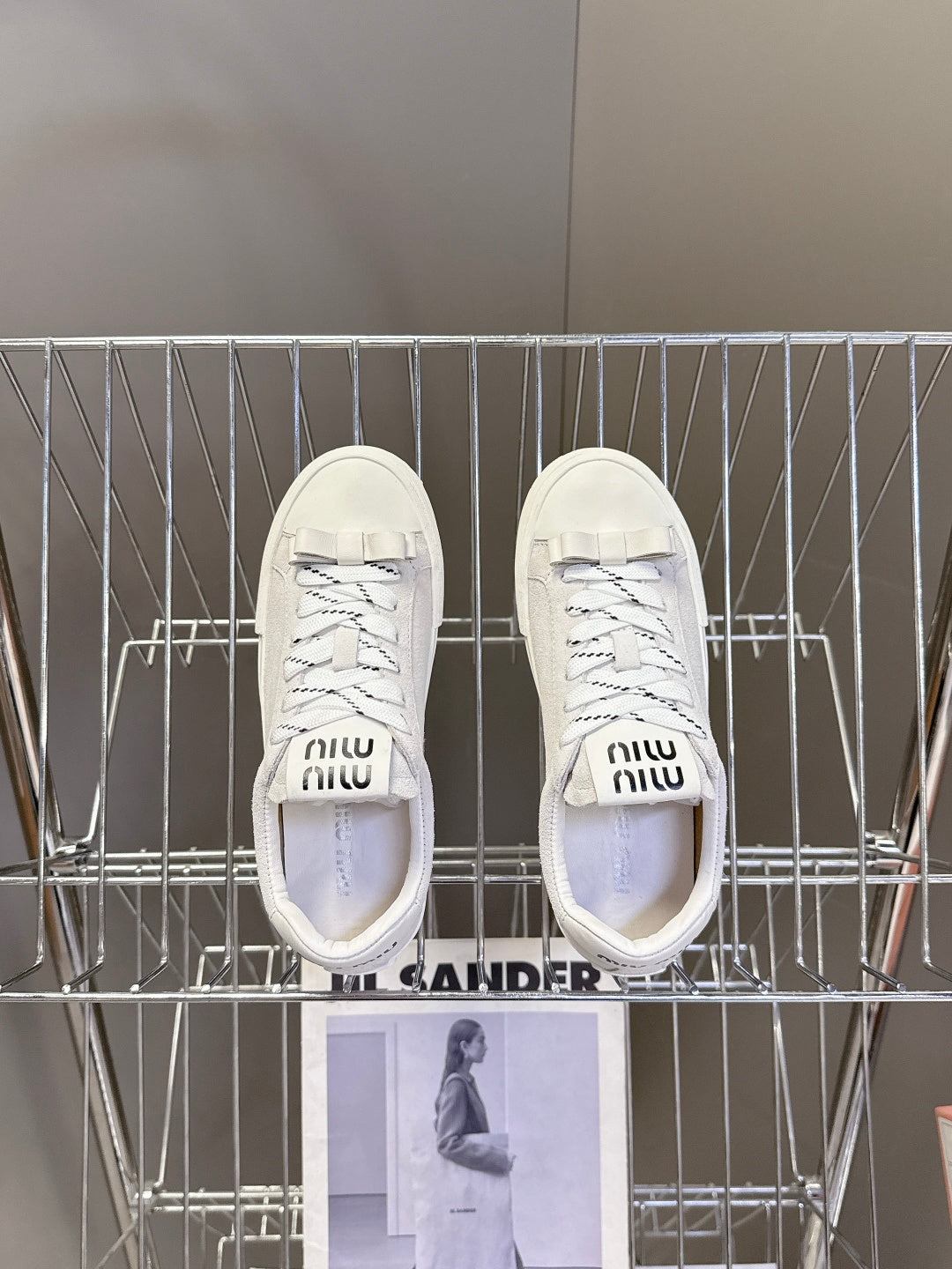 MIUMIU 25S SNEAKERS IN WHITE SUEDE